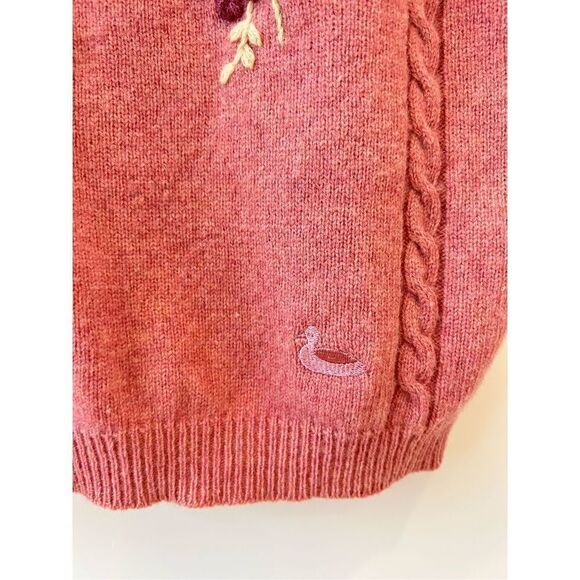 Vintage Village Green Floral Embroidery Wool Blend Sweater Pink Women’s Size Med - Picture 4 of 6
